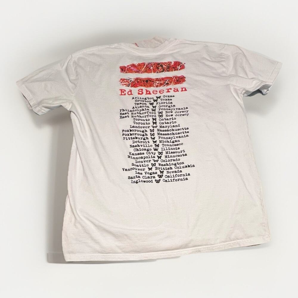 Ed Sheeran Mathmatics Tour Band Tee T-Shirt White Orange Splatter USA Equals Lg